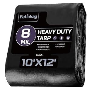 Heavy Duty Waterproof, Black
Thick Plastic Tarp, UV Resistant, Grommets Every 23.6", Tear & Fade Resistant, Reinforced Edges for Outdoor Pool, Camp & Tent