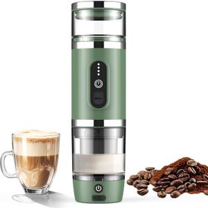 Hobsir Portable Electric Espresso Maker, Milk Frother Travel Coffee Machine for Camping, Car Coffee Maker with Frothing Base, USB-C, 3in1 Capsule, Portable Small Espresso Coffe Machine, Green