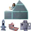 Superspace Giant Magnetic Fort Building Panels - The Big Set, Turquoise, 24 Panels, Life-Size Magnetic Tiles Kids, Build Forts Castles Rockets, STEM Toy Ages 3-10+, Eco-Felt, Indoor & Outdoor, 20" x 20" (Blue)
