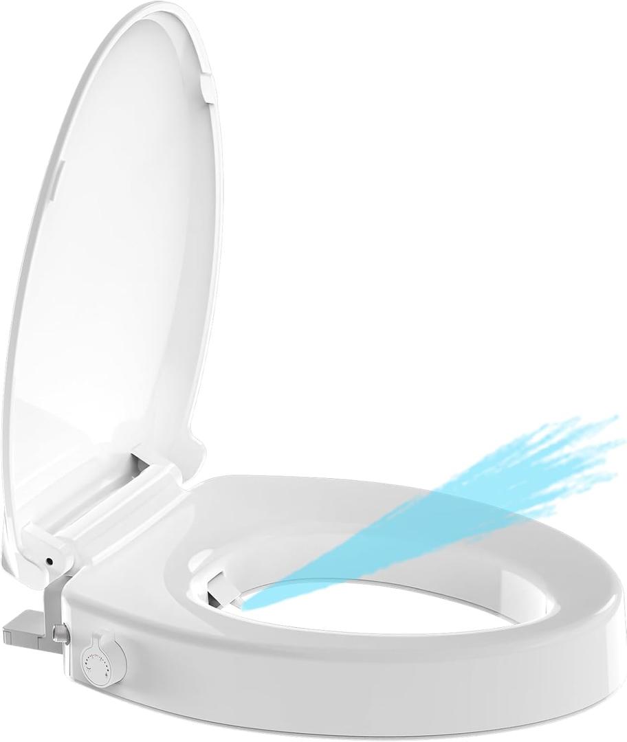 Ansffer Raised Toilet Seat Bidet 2.91in, Elongated Bidet Toilet Seat, 3 Wash Mode, Soft Close & Quick Release, no Electric, Adjustable Anti-Slip Pad, Home/Commercial Use for Senior, 18.5inch, White
