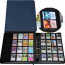 2000 Trading Card Binder, 16 Pocket D-Ring Card Binder Fit 2016 Cards - Large Card Collection Binder with Double-Sided Black Pages for TCG -Blue