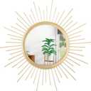 Large Gold Spoked Sunburst Wall Mirror Boho Home Decor Round Wall Art Mirror Modern Metal Mirrors for Wall Living Room Vanity Bathroom Bedroom Hallway Balcony Entryway 20"