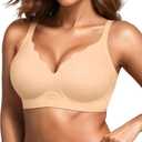 Wireless Seamless Jelly Bra for Women with Support - No Underwire Full Coverage Push Up Bras for Women (Large, Skin)