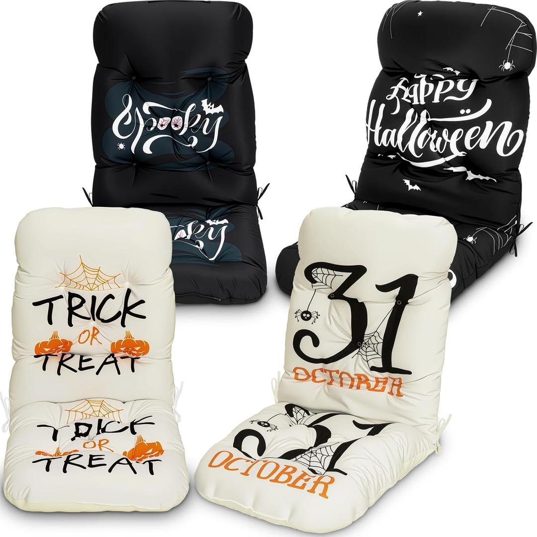 Chunful 4 Pack Halloween Decoration Patio Chair Cushions Outdoor Indoor Tufted Backrest Cushion Furniture Seat Pad Horror Atmosphere Decor for Swivel Rocker Patio Set(47.2 x 19.6 x 4.7 Inches)
