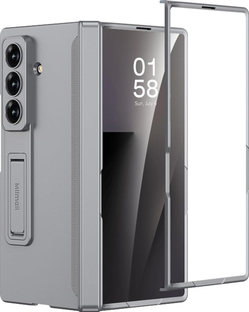 Miimall for Galaxy Z Fold 7 with Case Screen Protector,[Camera Protection]Built-in Adjustable Kickstand,Magnetic Hinge,Upgraded Camera Protection All-Inclusive Phone Cases for Galaxy Z Fold 7 5G Grey