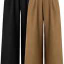 Coume 2 Pack Women Wide Leg Dress Pants High Waisted Business Casual Office Work Trousers Flowy Palazzo Pants with Pockets (Large, Black/Khaki)