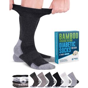 Doctor's Select Diabetic Socks for Men - 6 Pairs Non Binding Stretch Top, Bamboo Viscose Mens Diabetic Socks