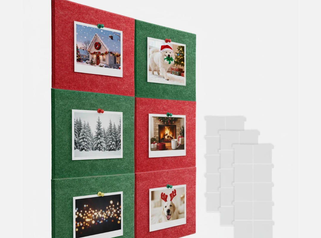 Pangda 6 Pcs Christmas Cork Boards 24" x 36" Red Green Felt Wall Tiles with Glue Christmas Wall Bulletin Board Tiles Decor Message Memos Photo Display Boards for Xmas Home Office Classroom School