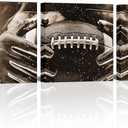 LyerArtork 3 Pieces Retro American Football Wall Art Canvas Prints Sepia Sports Athletes Vintage Framed Wall Decor for Boys Bedroom Home Gym Living Room Brown 12"x12"x3pcs