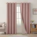 HOMEIDEAS 100% Blackout Curtains 2 Panels Blush Pink Linen Room Darkening Curtains 52 X 84 Inches Thermal Insulated Grommet Window Drapes with Liner for Nursery, Living Room, Bedroom