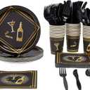 BLUE PANDA 144 Piece 1920s Party Decorations - Murder Mystery Party Theme Paper Plates, Cups, Napkins and Cutlery (Serves 24)