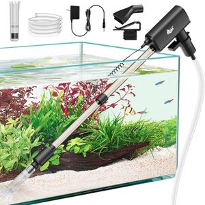 AQQA Aquarium Vacuum Gravel Cleaner 20W Electric Rechargeable Fish Tank Cleaner Tools for Automatic Water Changing, Debris Clean& Sand Washing, Strong Suction with 4-Speed Adjustable (20W, 480GPH)