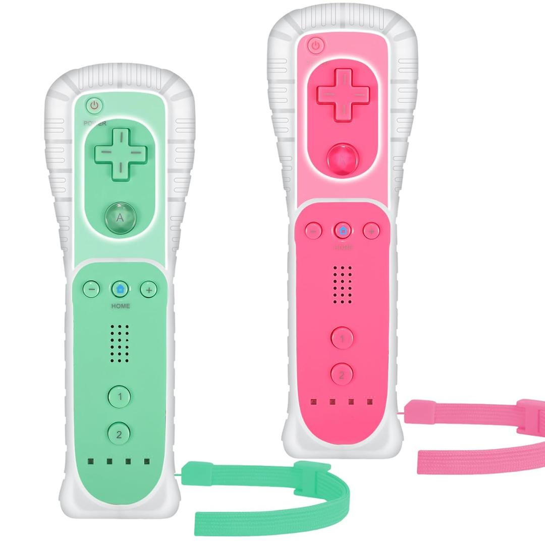 Yosikr Remote Controller for Wii/Wii U, with Silicone Case and Wrist Strap (2 Pack, Pink and Green)