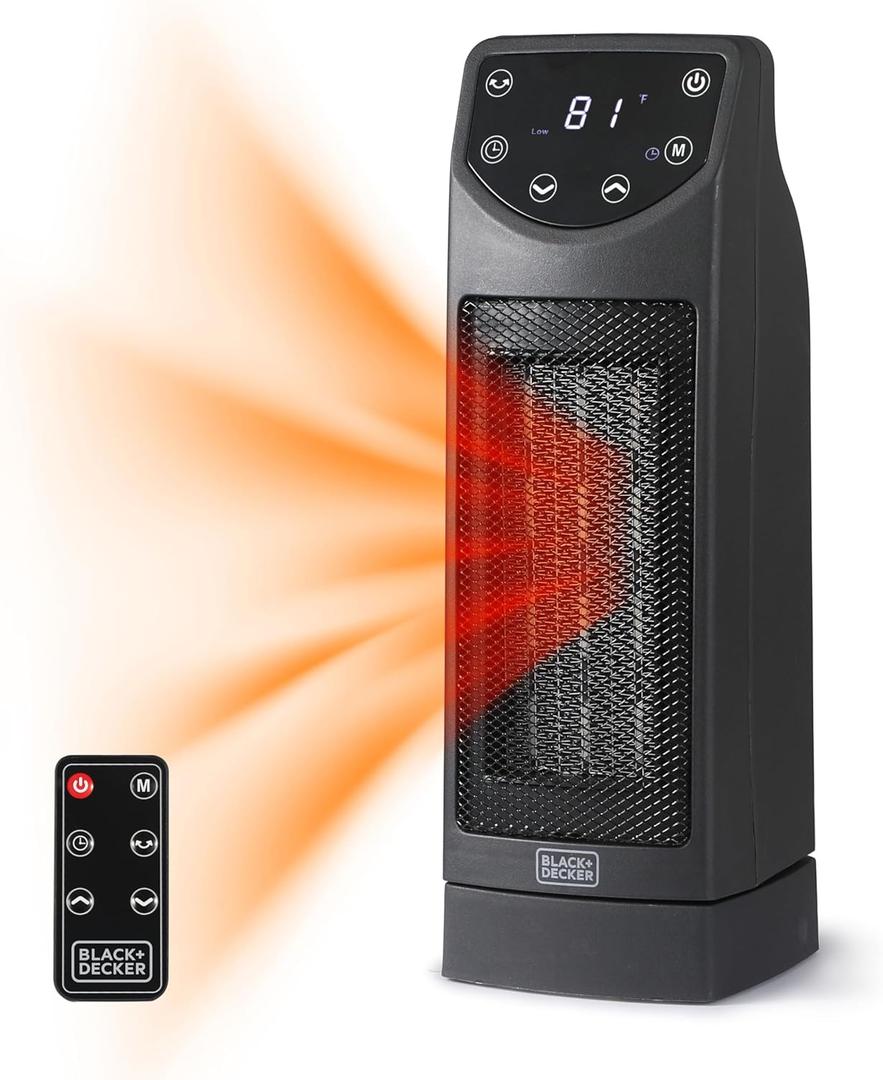 BLACK+DECKER Oscillating Ceramic Desktop Heater with Remote with Adjustable Thermostat, Black