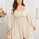 SCOMCHIC Women Plus Size Fall Dresses Long Sleeve Square Neck Ruffle Hem Flowy A-Line Cocktail Wedding Guest Mini Short Dress (Gray, XXXL)