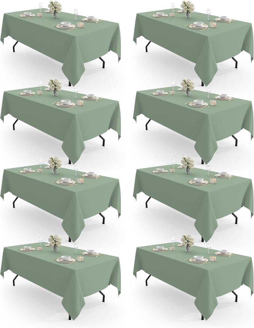 Pureegg Rectangle Table Cloth 60" x 84" 8 Packs, Durable Polyester Tablecloth Offers Reusable & Washable Protection, Ideal for Outdoor Party, Picnic, Wedding, Banquet and Birthday, Sage Green