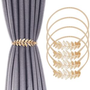 1 Pack Curtain Tiebacks Aluminum Alloy Spring Design Curtain Holdback Leaf Carving Design Curtain Ties for Drapes Curtain Ties Backs Curtain Modern Style Curtain Holdback Decor(Gold Leaf)