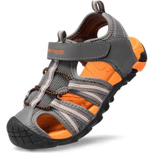 DREAM PAIRS Boys Girls Outdoor Summer Sport Athletic Sandals for Toddler/ Little/ Big Kid, Size 11 Little Kid, Dark/ Grey/ Orange, 170813-K