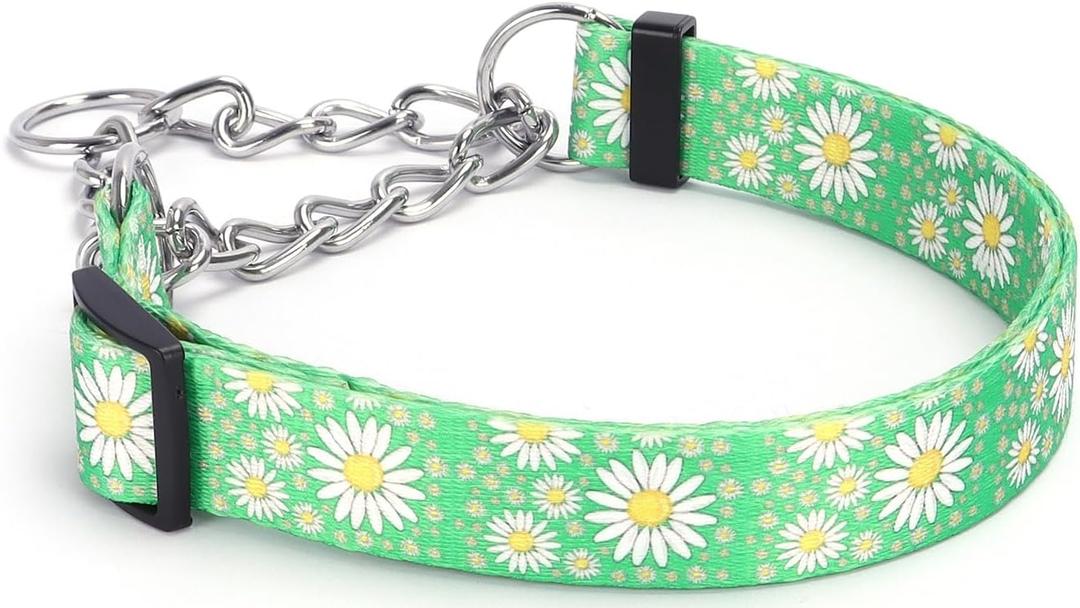 Serijoars Martingale Collar for Dogs Medium Large, Girl Dog Collars with Adjustable Soft Nylon and Special Daisy Floral Design, Training No Slip Dog Collar (Green, M)