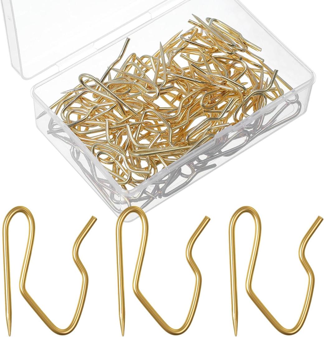 Outus 58 Pack Metal Curtain Hooks Pin On Drapery Hooks 1.2 x 1 Inch for Window,Door,Shower Curtain(Gold)