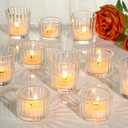 SUPMIND 24 Pcs Ribbed Clear Votive Candle Holders – Glass Tea Light Candle Holder for Weddings, Baby Showers, Home Decor, Party Centerpieces, and Table Decoration