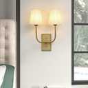 Vintage 2-Lights Wall Sconces with Funnel White Fabric Shades, Double Head Bathroom Vanity Lights Fixture, Indoor Wall Lamps for Bedroom Living Room Hallway Stairway