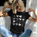 Valentine Day Shirt Women Leopard Love Heart Print T-Shirt Teachers Valentines Short Sleeve Tee Tops (Medium, Black)