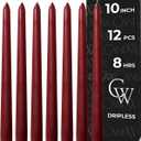 CANDWAX 10 inch Burgundy Taper Candles Set of 12 - Unscented Dripless Burgundy Candlesticks - Christmas Taper Candles with Burning Time up to 8 Hours - Christmas Candle Sticks