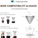 Dailybrew Triple Layer Pour Over Coffee Filter Durable Pour Over Coffee Dripper Easy Clean Metal Cone Filter Paperless Stainless Steel Pour Over Coffee Maker With Holder 2 Cup (HOLDER)
