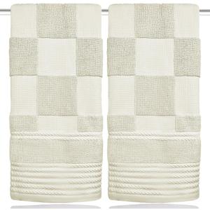 2 Pcs Decorative Checkered Hand Towels for Bathroom 13.7X29.5 100% Cotton Cute Beige Bath Towels Farmhouse Boho Bathroom Kitchen Towel Decor Housewarming (Chessboard Beige)