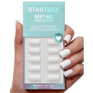 BTArtbox Press On Nails Square - Pastel White Short Press On Nails with Glue for Women, Opaque Soft Gel Glue On Nails in 16 Sizes - 32 Stick On Nails Kit, Note Book
