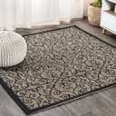 JONATHAN Y Vintage Filigree Indoor Outdoor Square Area Rug 3X3 Black/Khaki, Madrid Textured Weave for Backyard, Patio, Porch, Easy-Cleaning, High Traffic, Pet-Friendly, Non-Shedding (SMB107A-3SQ)