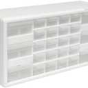 Akro-Mils 26-Drawer Plastic Drawer Storage Cabinet for Garage Organization, Bead Organizer, Building Bricks Storage, Teacher Toolbox, Makeup Organizer, 20" W x 6" D x 10" H, 10124 White