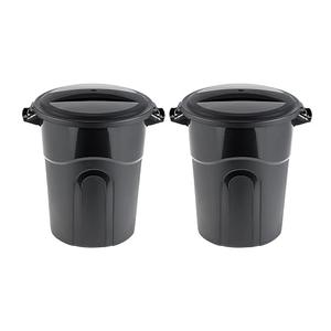 United Solutions 20 Gallon Round Waste Container, Black, Easy to Carry Garbage Can with Sturdy Construction, Pass-Through Handles & Attachable Click Lock Lid, Indoor or Outdoor Use, 2-Pack, (TI0087)