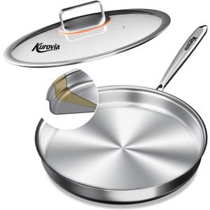 Tri-Ply Stainless Steel Frying Pan, Compatible with All Cooktops Up to 600, Large Frying Pan with lids, Induction-Ready Skillet, Dishwasher and Oven Safe, Even Heat (12.4 Inch)
