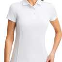 FitsT4 Sports Women's Golf Polo Shirts UPF 50+ 3 Buttons Quick Dry Collared Short Sleeve Tennis Shirt (White, S)