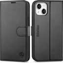 SHIELDON Case for iPhone 14 Plus 5G 2022, Genuine Leather Magnetic Folio Wallet Shockproof Cover Kickstand RFID Blocking Card Slots Compatible with iPhone 14 Plus 6.7" - Black
