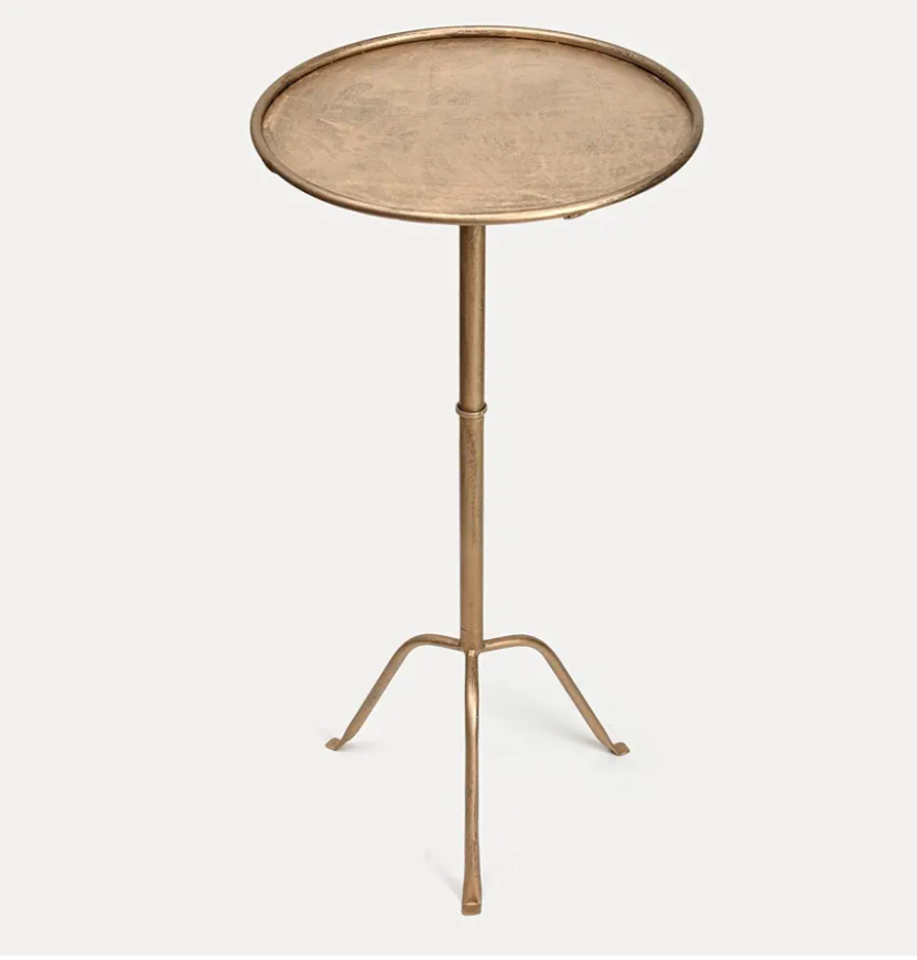 SUJUN Metal Martini Side Table, Antique Brass – Compact Art Deco Design, Raised Edge, Easy Assembly, 12.5" Diameter, 27.5" Height, Stylish and Functional Cocktail Table