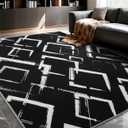 YIHOUSE Black Modern Geometric Area Rug 6x9, Black and White Rug with Abstract Diamond Patterns,Non-Shedding Washable Rugs for Bedroom, Home Office and Living Room