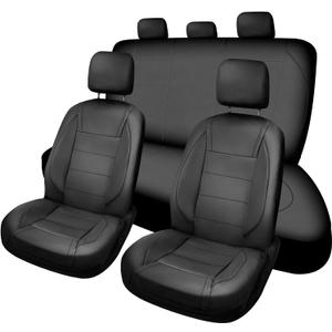 Seat Covers Leather Universal FIT Piping Cobertores para Asientos de Carro Sets Breathable Two Interior Covers for suvs Van Trucks Airbag Compatible(Black)