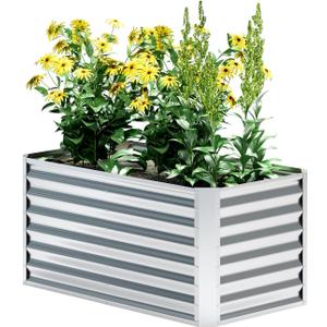 EKX 4x2x2FT Galvanized Raised Garden Bed, Raised Garden Bed Kit-Metal Planter Box Outdoor,Planting for Vegetables, Fruits,Herbs, Flowers-Slive