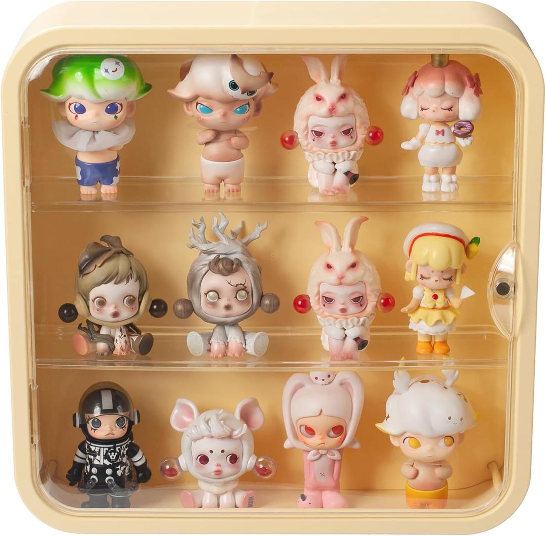 Clear Display Case for Figures, Wall Mounted Acrylic Storage Box, Dust Proof Display Cabinet Organizer for Mini Pop Mart Action Figures Collectibles (Yellow) (Yellow - 1 Pack)