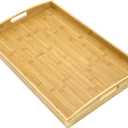 Bam & Boo Natural Bamboo Serving Tray Extra Large Rectangular with Handles for Food, Drinks, Storage, Decor, Vanity, Breakfast, Parties, Weddings, Picnics(23.6 x 15 x 2.35, Natural)