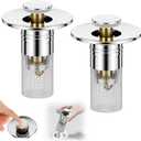 Vodolo 3 in 1 Sink Drain Strainer with Hair Catcher,2PCS Stainless Steel Popup Sink Stopper with Basket for Bathroom Kitchen Shower, Pop-up Bounce Core Floor Basin Drain Filter, Replacement Sink Plug