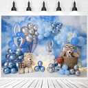 Blue Balloons Backdrop Bear Boy Baby Shower Backdrop for Boys Cute Bear Doll Blue Sky Hot Air Balloons Photography Background Baby Shower Newborn Portrait Background Cake Table Decorations (7x5ft)