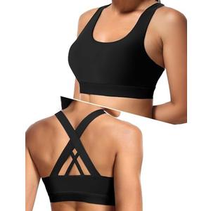 Sports Bra for Women, Criss Cross Back Medium Support Workout Bras with Removable Cups for Yoga Running Gym XXL