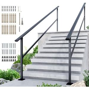 DIYHD 10 Step Handrail, Black Iron Stair Railing, Outdoor Indoor, 2 Pack | Black Powder Coated Rust Protection, Ideal for outdoor porch, Deck, Indoor Stairways, Heavy Duty Carbon Steel Construction