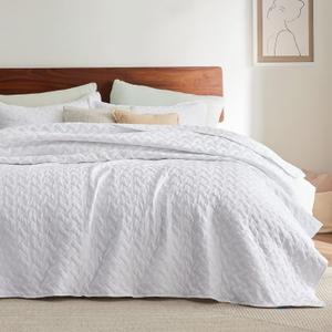 Bedsure Quilts King Size - Lightweight Bedspreads King Size with Basket Weave Pattern, Soft Quilt Bedding Set, White Comforter Set Coverlet for All Seasons with 2 Pillow Shams (King (106" x 96"), 01 - White)