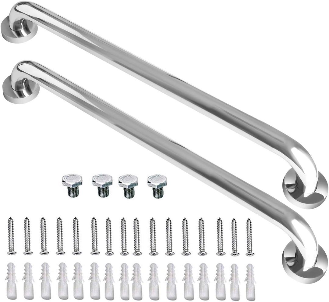 2 Pack 24 Inch Shower Grab Bar, iMomwee Chrome Stainless Steel Bathroom Grab Bar Handle, Bathroom Shower Balance Bar,Safety Hand Rail Support,Handicap Elderly Senior Assist Bath Handle(1.25" Diameter)
