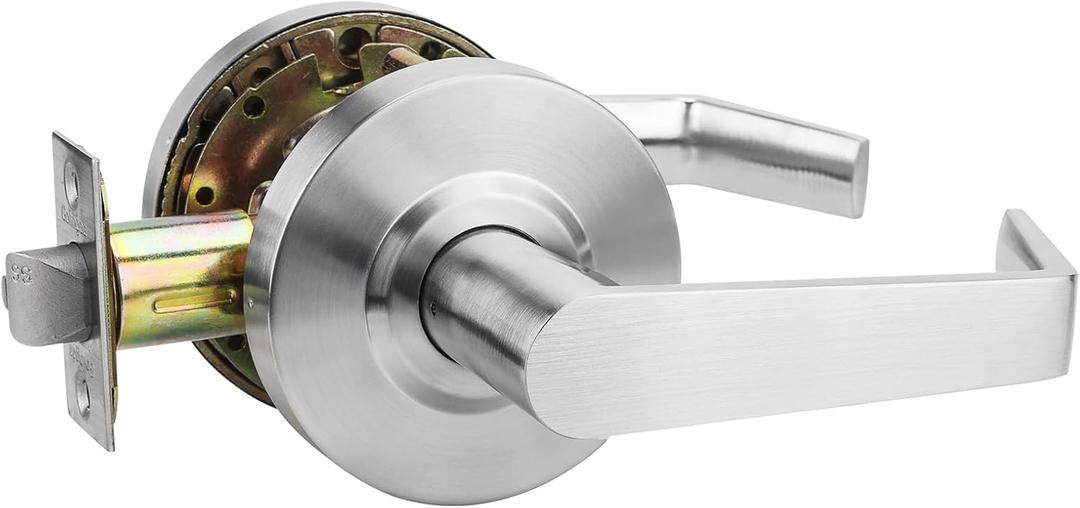 1 Pack Grade 2 Comercial Door Lever Locks for Closet and Passage Door with UL 3 Hour Fire Rated, ADA Compliant, Satin Chrome Finish 26D and 2 3/4" Backset Golingda-Commercial-CP-3-PS-1P